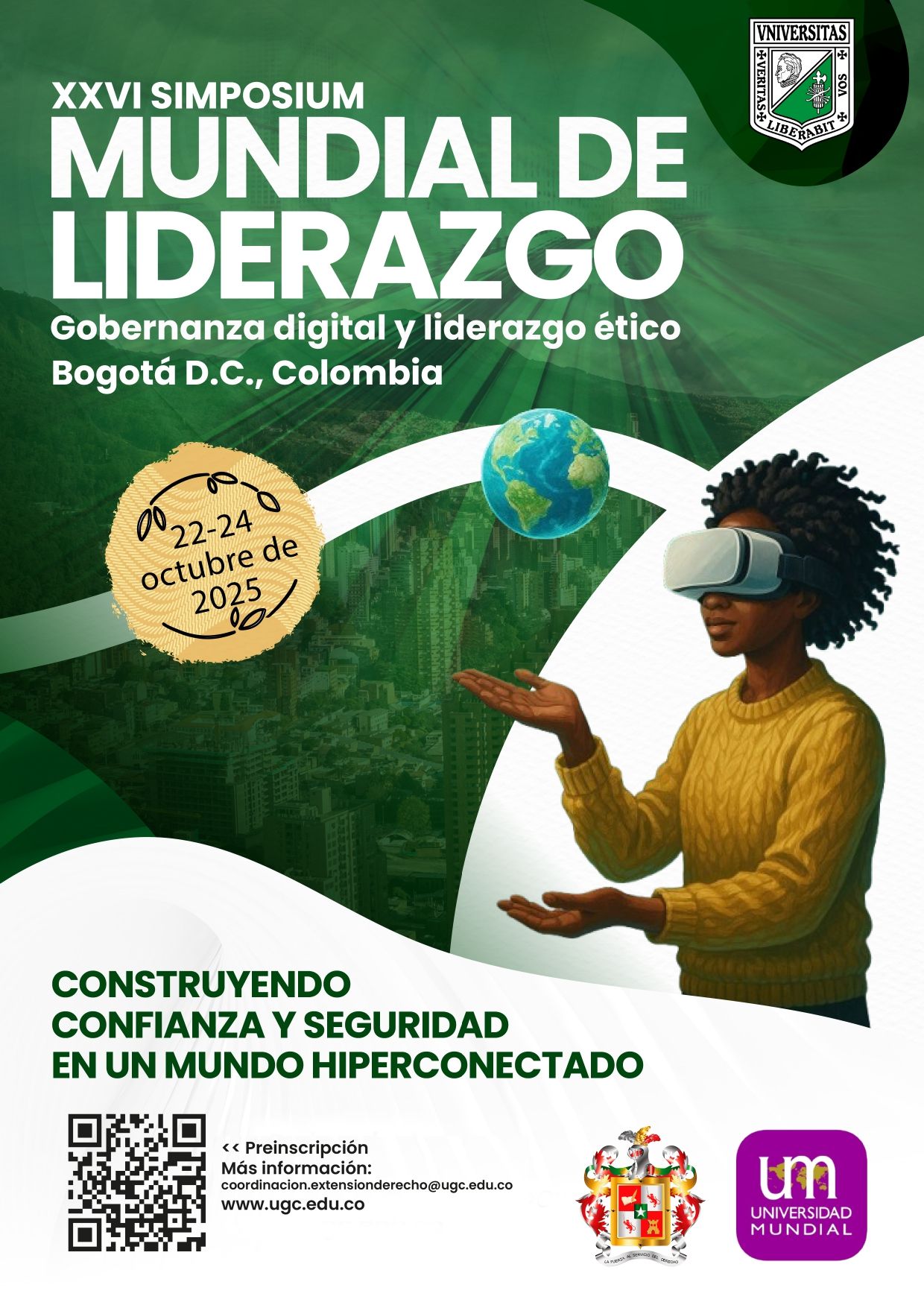 Afiche oficial del XXVI Simposium Mundial de Liderazgo con fecha 22 al 24 de octubre de 2025 en Bogotá
